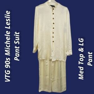 Vintage 90s Michele Leslie of California Wide Leg Dressy Pants & Tunic Suit M/L